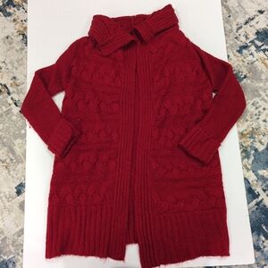 Mac & Jac Cozy Red Cable Knit Open Cardigan Sweater Women's Small Collared Heavy